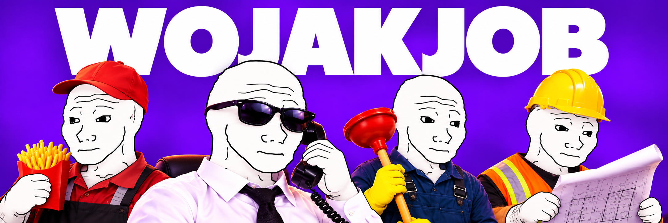 Four Wojaks at different jobs, Wojak Job banner